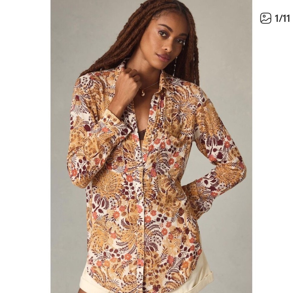 Anthropologie Pilcro The Romy Multicolor Floral Shirt Size XXS